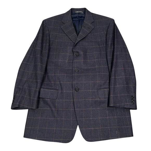 Bergdorf Goodman Cantarelli Suit Men Navy Blue Windowpane Cashmere 42R 38X30 - Picture 3 of 12